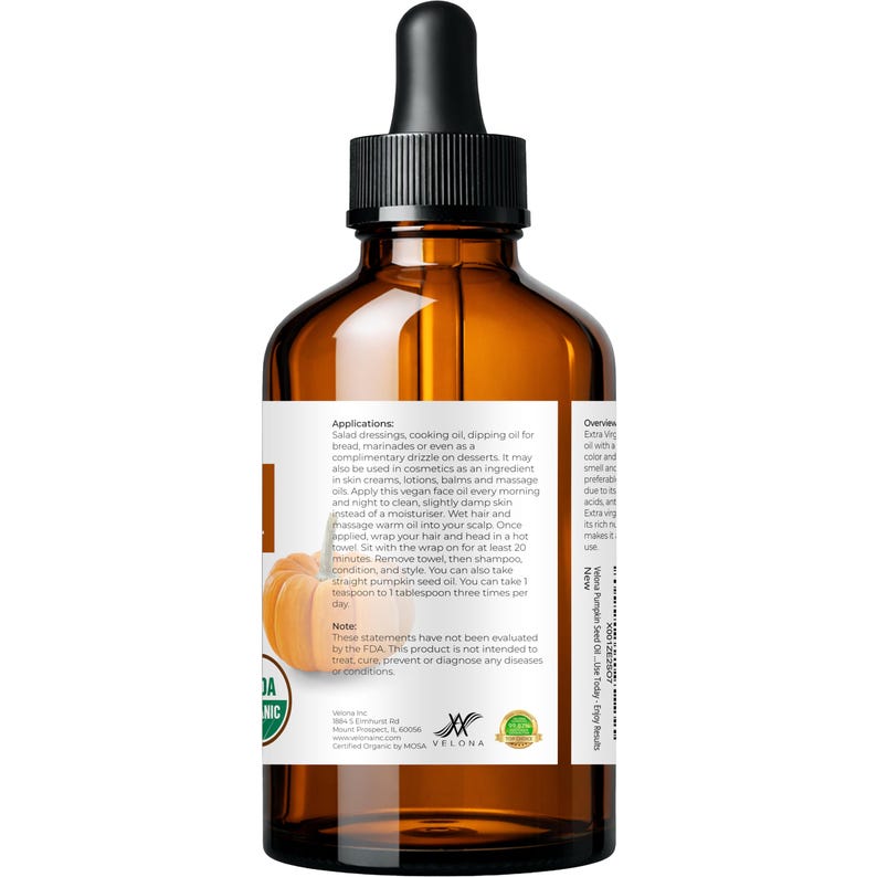 velona Pumpkin Seed Oil USDA Certified Organic - 4 Fl Oz | 100% Pure and Natural | Unrefined, Cold Pressed | Cooking, Hair & Skin image 4