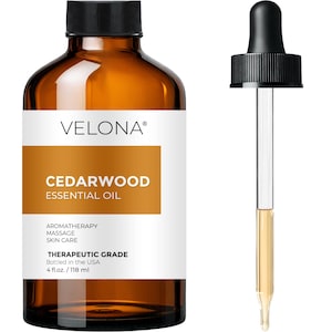 Cedarwood Essential Oil by Velona | Therapeutic Grade 100% Pure | for Aromatherapy Diffuser, Massage, Skincare, Haircare, Soapmaking