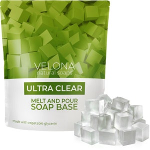 2 LB - Ultra Clear Soap Base by Velona | Pre Cut Cubes | SLS/SLES Free | Glycerin Melt and Pour | Transparent Natural Bar for Soap-Making