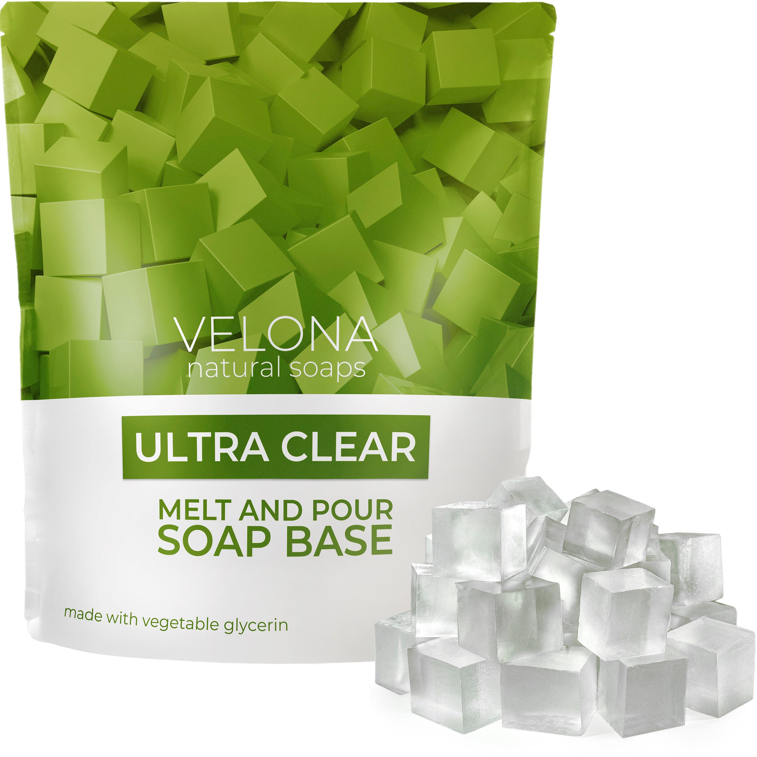Velona 2 lb - Ultra Clear Glycerin Soap Base Pre-Cut Cubes | SLS/SLES Free | Melt and Pour | Transparent Natural Bars for The Best Result for
