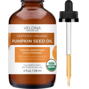 velona Pumpkin Seed Oil USDA Certified Organic - 4 Fl Oz | 100% Pure and Natural Carrier Oil | Unrefined, Cold Pressed | Hair & Skin Care