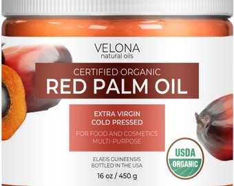 Velona USDA Certified Organic Red Palm Oil  2oz-7lb Food and Cosmetic Grade  Cold Pressed Virgin Unrefined