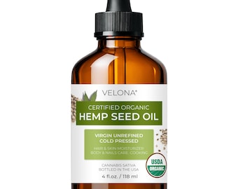 velona Hemp Seed Oil USDA Certified Organic - 4 Fl Oz | 100% Pure and Natural Carrier Oil | Unrefined, Cold Pressed | Hair, Body, Face&Skin