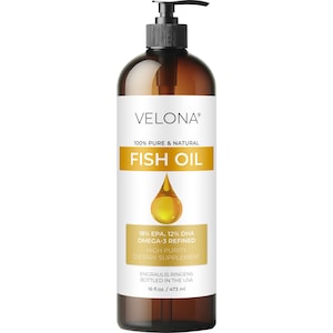 Fish Omega-3 Oil by Velona - 2 Fl Oz - 1 Gallon / 128 Fl Oz Pure Refined Cold pressed Vitamin E, D