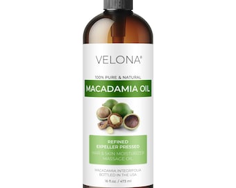 Macadamia Nut Oil by Velona 2 Fl Oz-1 Gallon/128 Fl Oz | 100% Pure and Natural Carrier Oil | Refined, Cooking, Skin, Hair, Body Moisturizing