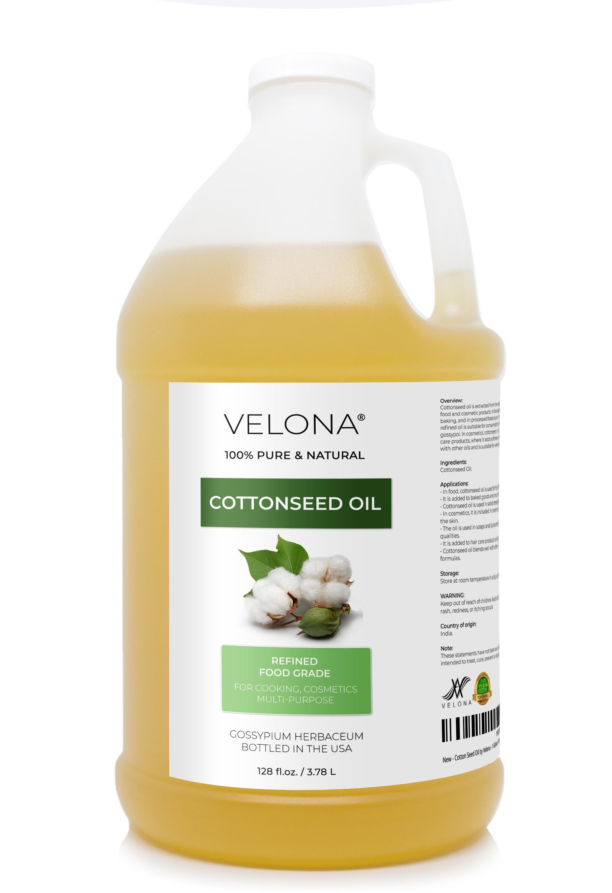 Cotton Seed Oil by Velona - 1 Gallon / 128 Fl Oz 100% Pure and Natural Refined, Cold pressed Cooking, Skin, Face, Body, Hair Care