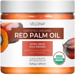Velona USDA Certified Organic Red Palm Oil 2 Fl Oz - 1 Gallon / 128 Fl Oz Food and Cosmetic Grade Cold Pressed Virgin Unrefined