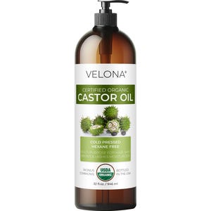 velona USDA Certified Organic Castor Oil - 32 Fl Oz For Hair, Boost Eyelashes, Eyebrows | Cold pressed, USP Grade | Hexane Free, Lash Serum