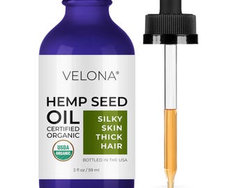 velona Hemp Seed Oil USDA Certified Organic - 2 Fl Oz | 100% Pure and Natural Carrier Oil | Unrefined, Cold Pressed | Hair & Body
