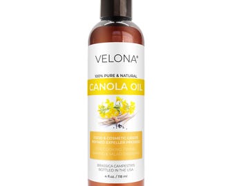 velona Canola Seed Oil 4 Fl Oz | 100% Pure and Natural Carrier Oil | Refined, Expeller pressed | Cooking, Dressing, Skin & Hair