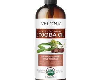 velona Jojoba Oil USDA Certified Organic - 16 Fl Oz (With Pump) | 100% Pure and Natural | Golden, Unrefined, Cold Pressed | Hair, Body, Skin