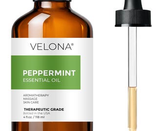 Peppermint Essential Oil by Velona - 4 Fl Oz | Therapeutic Grade | for Aromatherapy Diffuser, Massage, Skincare, Haircare | Undiluted