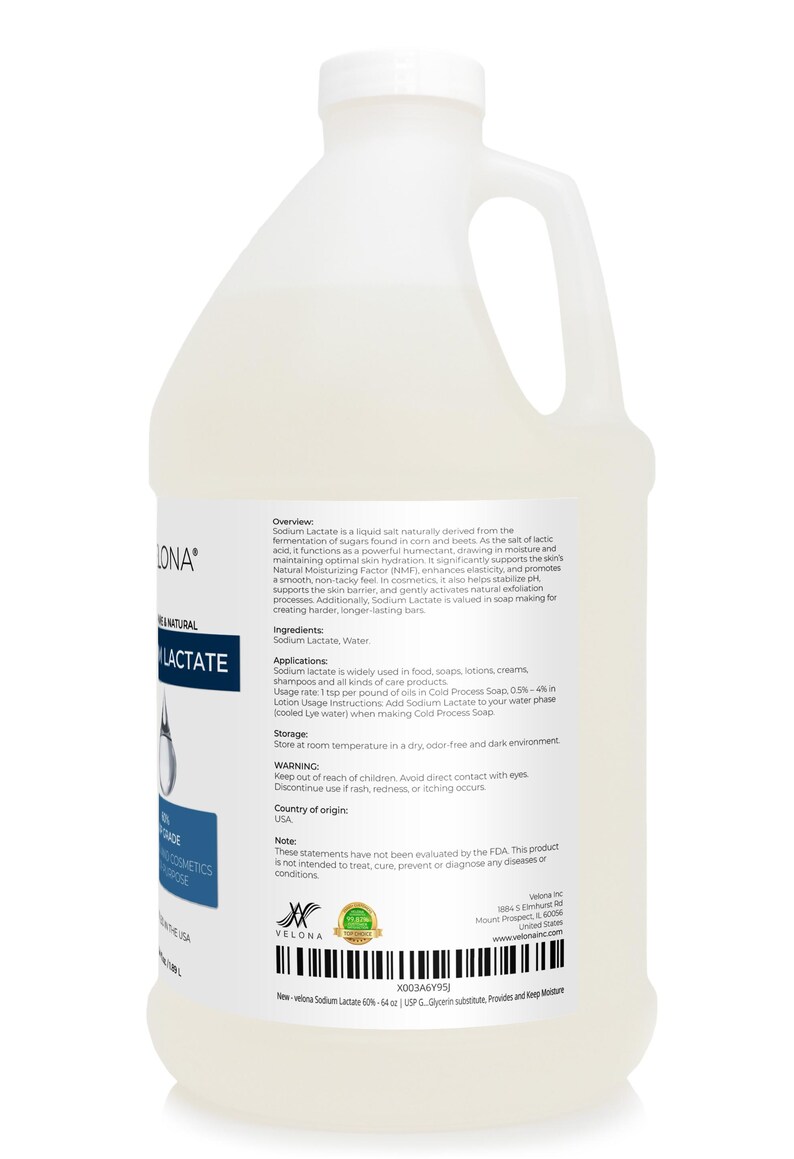 Sodium Lactate 60% - 64 Fl Oz | USP Grade Natural Preservative | For Soap & Lotions | Harder Bar of Soap, pH Regulator, Glycerin substitute image 3