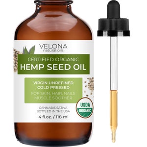 velona Hemp Seed Oil USDA Certified Organic - 4 Fl Oz | 100% Pure and Natural Carrier Oil | Unrefined, Cold Pressed | Hair & Skin Care