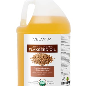 velona USDA Certified Organic Flaxseed Oil - 64 Fl Oz | 100% Pure and Natural Carrier Oil | Unrefined, Cold Pressed | Body, Face & Skin Care