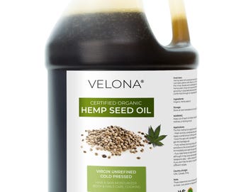 velona Hemp Seed Oil USDA Certified Organic - 1 Gallon / 128 Fl Oz | 100% Pure and Natural Carrier Oil | Unrefined, Cold Pressed