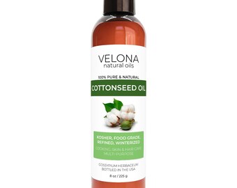 velona Cotton Seed Oil 8 oz | 100% Pure and Natural Carrier Oil | Refined, Cold pressed | Cooking, Skin, Face, Body, Hair Care