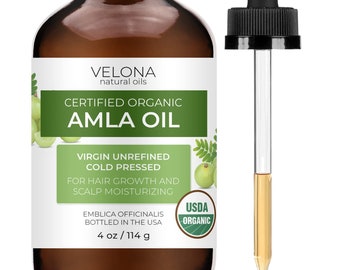 Velona Amla Oil USDA Certified Organic - 4 oz (With Dropper) | 100% Pure and Natural Carrier Oil | Extra Virgin, Unrefined, Cold Pressed