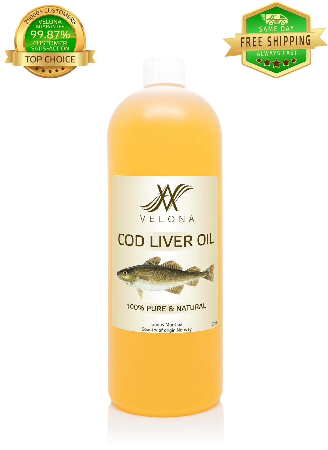Cod Liver Oil 100 Pure & Natural Norwegian Oil Velona