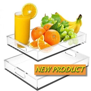Acrylic Serving Tray - NESTED SET of 2 (12″×16″ & 11.9″×15.4″) "Butler's Style