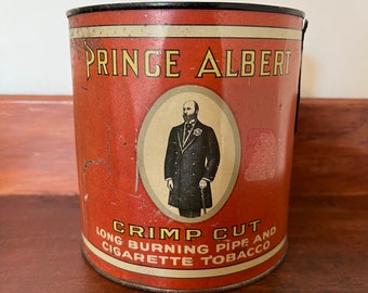 Vintage Prince Albert Tobacco Tin - RJ Reynolds - Winston Salem - Decor - Can - Advertising - Orange - Pipe - Crimp Cut