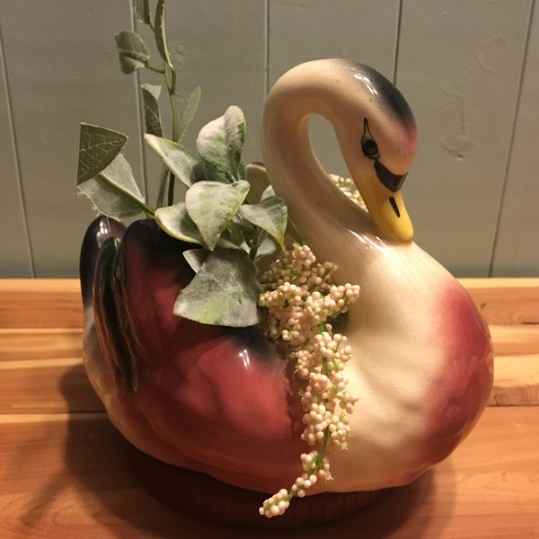 Artistic Pottery Los Angeles Califonia Swan Planter Holder Pink and Black