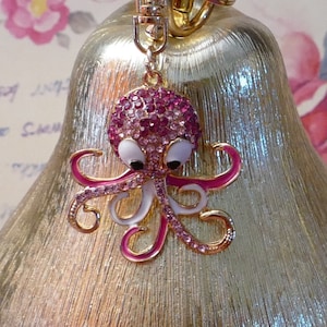 A Beautiful Diamante Pink Octopus Keyring  Rhinestones Charm Pendant Purse Bag Key Ring Chain Keychain Gifts