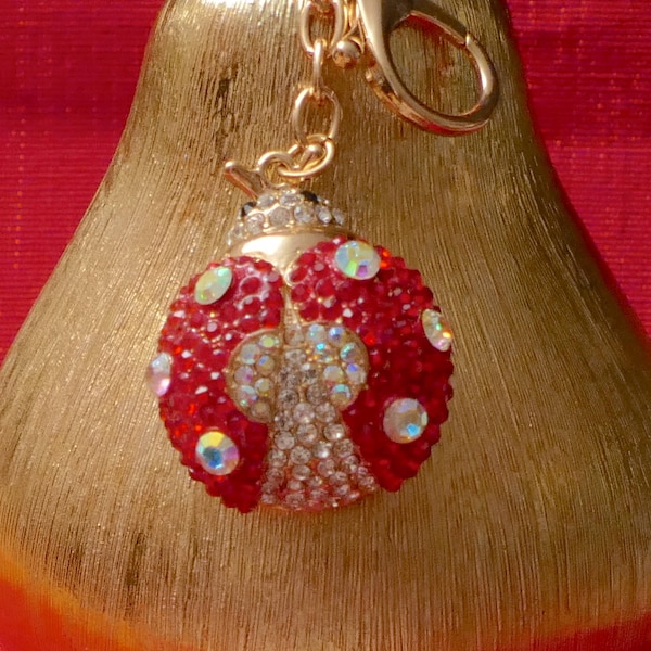 A Beautiful Diamante & Red Ladybird Rhinestones Keyring Charm Pendant Purse Bag Key Ring Chain Keychain Gifts