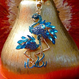 A Beautiful diamante Blue flamingo Rhinestones Keyring Charm Pendant Purse Bag Key Ring Chain Keychain Gifts