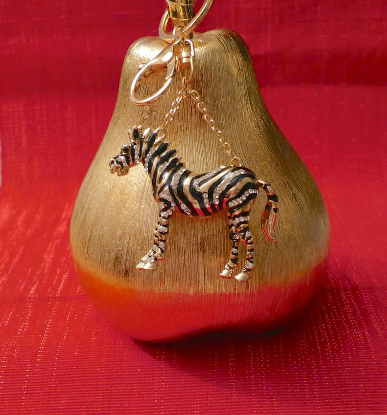 A Beautiful Diamante Zebra Keyring Charm Pendant Purse Bag Key Ring Chain Keychain Gifts