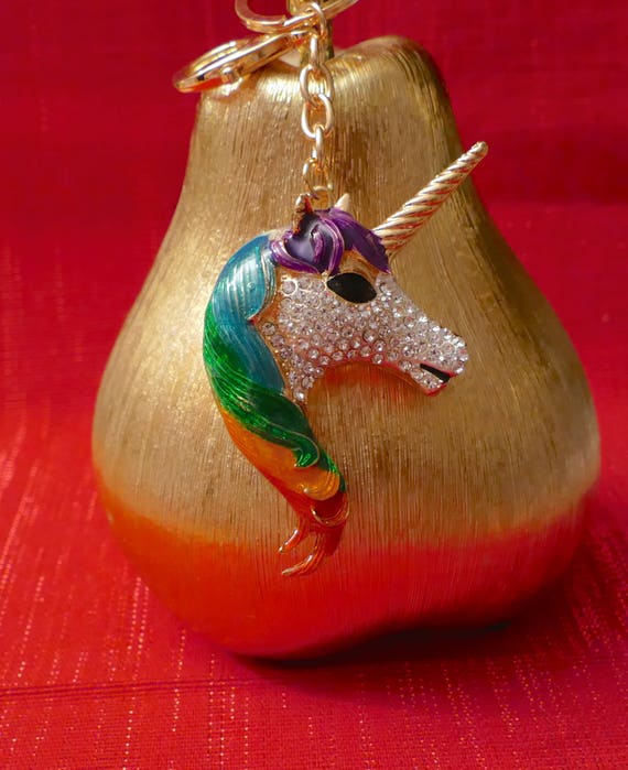 Beautiful Crystal Diamante Unicorn Rhinestone Keyring Charm Pendant Purse Bag Key Ring Chain Keychain Gifts