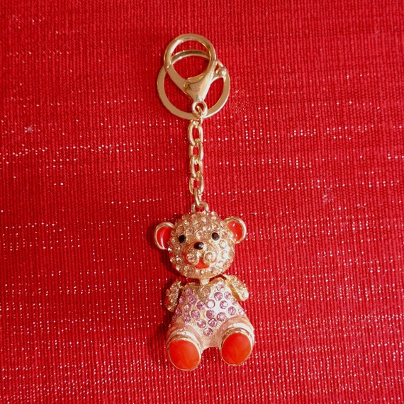 Beautiful Cute Gold and Pink Coloured Teddy Bear Charm Pendant Crystal  Purse Ladies Handbag Key Ring Chain Lucky Gift - Etsy Ireland