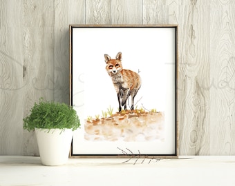 Fox Art Print - Vintage Asthetic - Cottagecore - Forestanimals - Watercolor