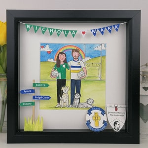 Engagement Gift for a GAA Couple Personalised Illustration, Gaelic Football Friends Gift for Wedding, Hurling and Camogie Couple in Jerseys image 1