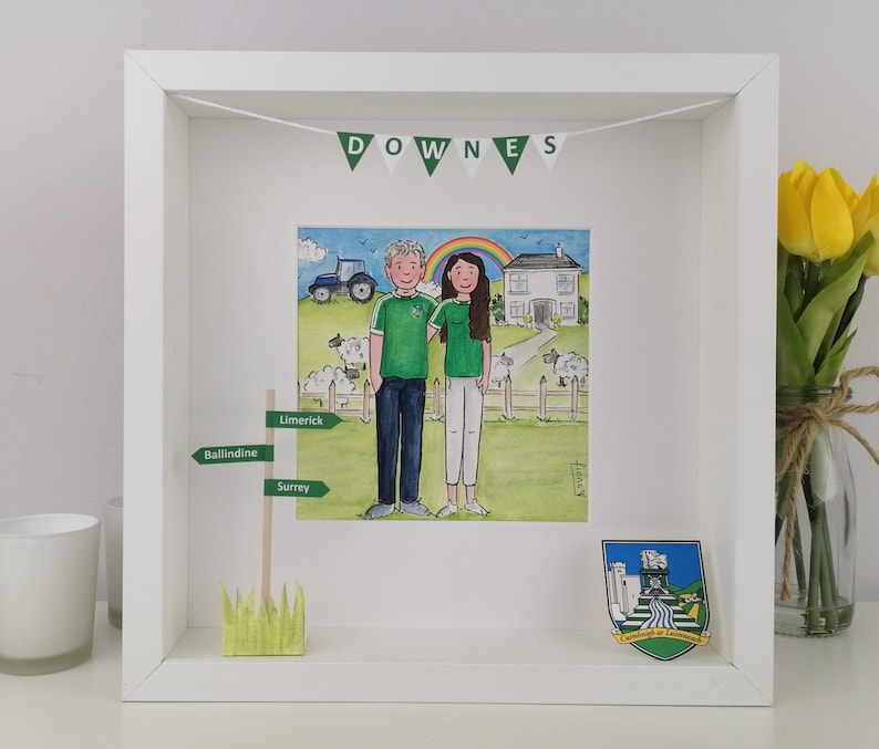 Engagement Gift for a GAA Couple Personalised Illustration, Gaelic Football Friends Gift for Wedding, Hurling and Camogie Couple in Jerseys zdjęcie 7