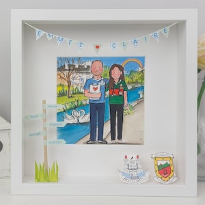 GAA Engagement Gift for a Couple Personalised Illustration, Gaelic Football Friends Gift for Wedding, Hurling and Camogie Couple in Jerseys
