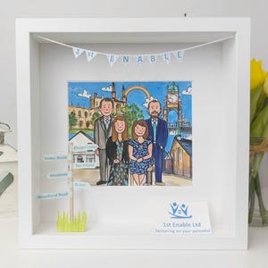 Sorry you're leaving custom illustration - Personalised colleagues group gift cartoon - Cute portrait of the gang together framed picture
