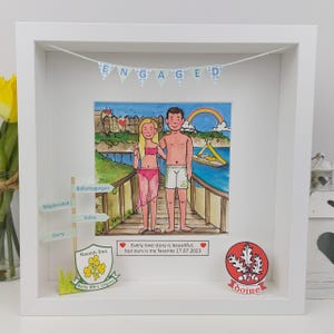 Ilustración personalizada de una linda pareja de enamorados comprometidos - Recuerdos de nuestro compromiso, obra de arte peculiar - Retrato de dibujos animados de acuarela personalizado