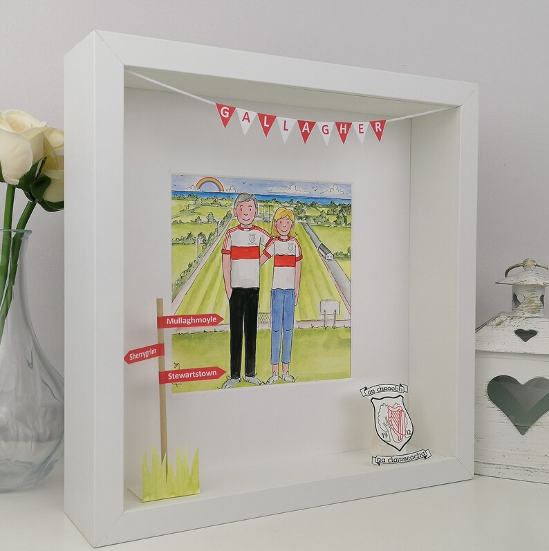 Engagement Gift for a GAA Couple Personalised Illustration, Gaelic Football Friends Gift for Wedding, Hurling and Camogie Couple in Jerseys zdjęcie 6