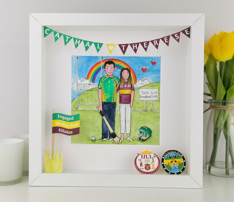 Engagement Gift for a GAA Couple Personalised Illustration, Gaelic Football Friends Gift for Wedding, Hurling and Camogie Couple in Jerseys zdjęcie 4