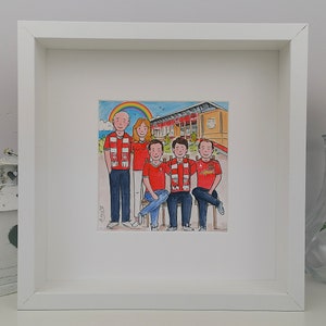 Football supporters cute family cartoon illustration box frame with 3D paper features - Framed 23x23x5cm