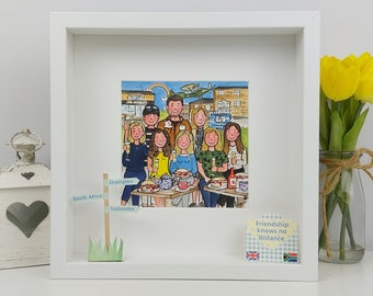 Leaving Gift for Work Colleague - Personalised Illustration with the Gang together - Unique & Quirky framed artwork