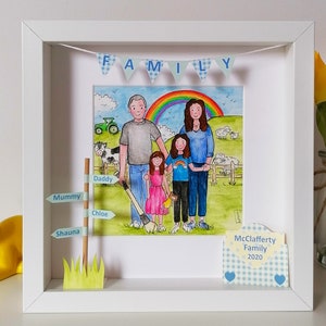 Farmer & family custom cartoon illustration hand painted for dads birthday