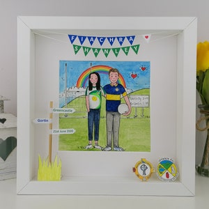 Engagement Gift for a GAA Couple Personalised Illustration, Gaelic Football Friends Gift for Wedding, Hurling and Camogie Couple in Jerseys zdjęcie 8