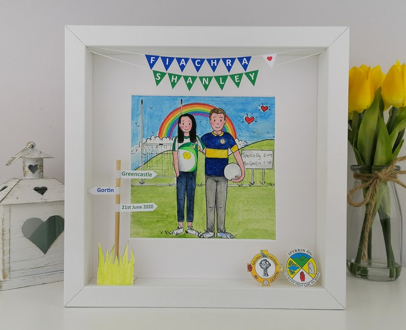 Engagement Gift for a GAA Couple Personalised Illustration, Gaelic Football Friends Gift for Wedding, Hurling and Camogie Couple in Jerseys zdjęcie 8