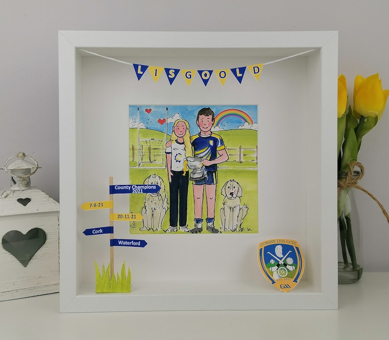 Engagement Gift for a GAA Couple Personalised Illustration, Gaelic Football Friends Gift for Wedding, Hurling and Camogie Couple in Jerseys zdjęcie 3