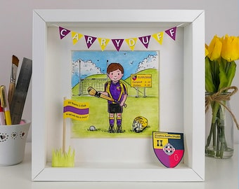 GAA Children's  Personalised Illustration - Hurling & Gaelic football -  Quirky Cartoon portrait - Kids Sports Award Idea