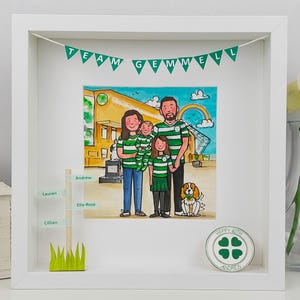 Illustrazione personalizzata di cartone animato carino celtico per papà e famiglia - Park Head Stadium nel