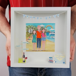 Ilustración familiar personalizada y adorable del abuelo - Retrato de dibujos animados personalizado de los nietos - Imagen pintada a mano a medida de nuestra familia unida