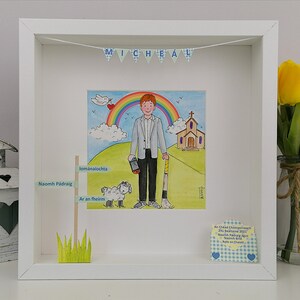 Illustrazione personalizzata carina per la prima comunione - Regalo personalizzato per una bambina o un bambino con foto incorniciata - Idea premurosa per l'arte del giorno della comunione